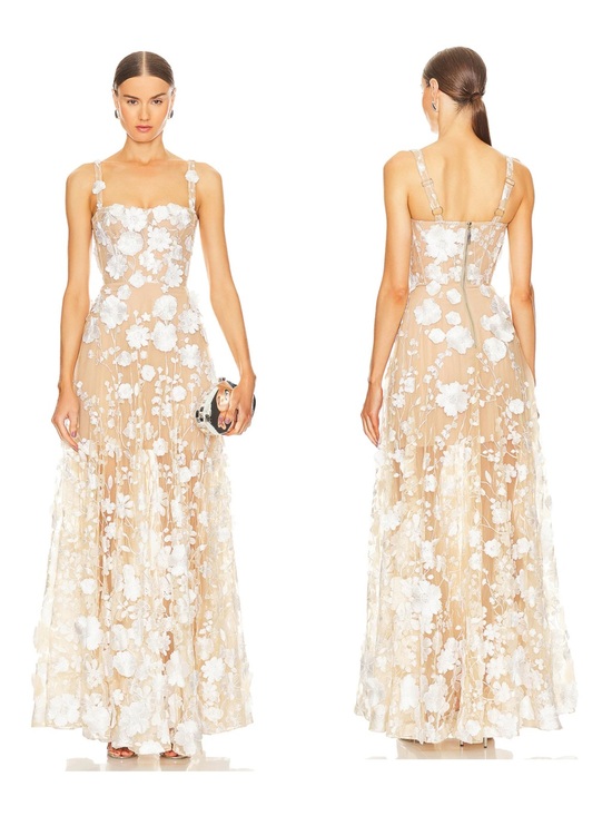 Bronx and Banco Dresses & Skirts - BRONX AND BANCO Jasmine Sleeveless Floral Applique Gown In Cream, XS S M L